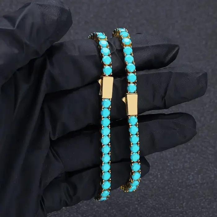 Nouveau bracelet de tennis de 4 mm avec laiton plaqué or et turquoise de haute qualité