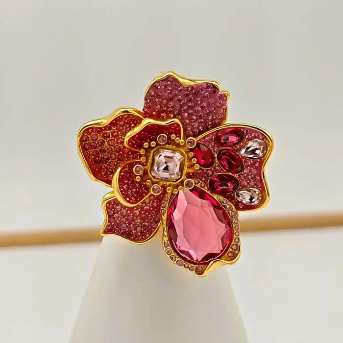 Boucles d'oreilles en cristal exquis grandes fleurs design original bijoux de luxe or rose jaune clair or pur plaqué argent rhodium imitation bronze ancien pistolet noir rhodium