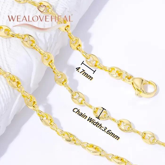 Collier chaîne à maillons en forme de grains de café en laiton plaqué or 18 carats