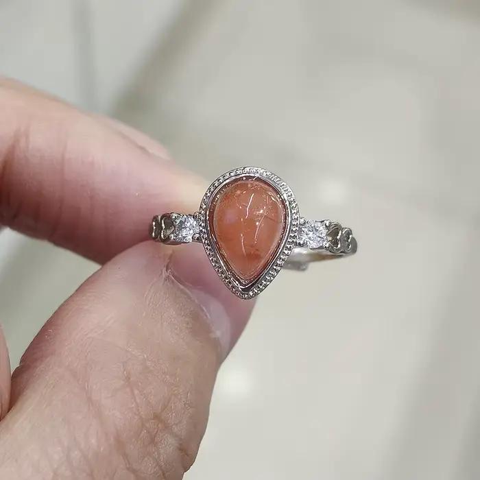 Bague en cristal rouge 100% pierre précieuse naturelle, en cuivre plaqué argent, réglable, adaptée a