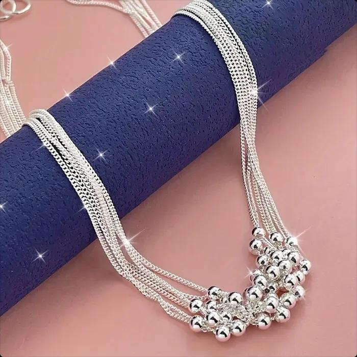 Collier délicat en argent sterling 925 de 45 cm avec perles pour hommes et femmes