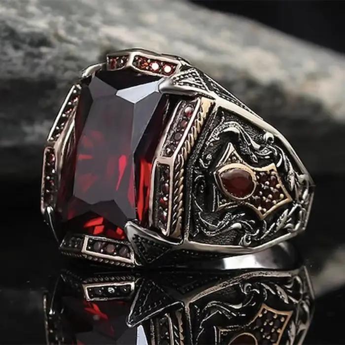 Bague Totem mystérieux turc Vintage fait à la main pour hommes, couleur argent antique, bague de fiançailles, de mariage, bijoux de fête, cadeau d'anniversaire