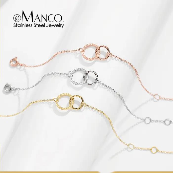 Bracelet en acier inoxydable or avec chaîne délicate cercles imbriqués pour femme style minimaliste déplacements quotidiens rencontres