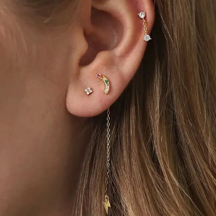 Boucles d'oreilles en argent sterling 925 serties de zirconium blanc pour femmes, style classique, bijoux minimalistes, accessoires de soins pour trous d'oreille occasions spéciales