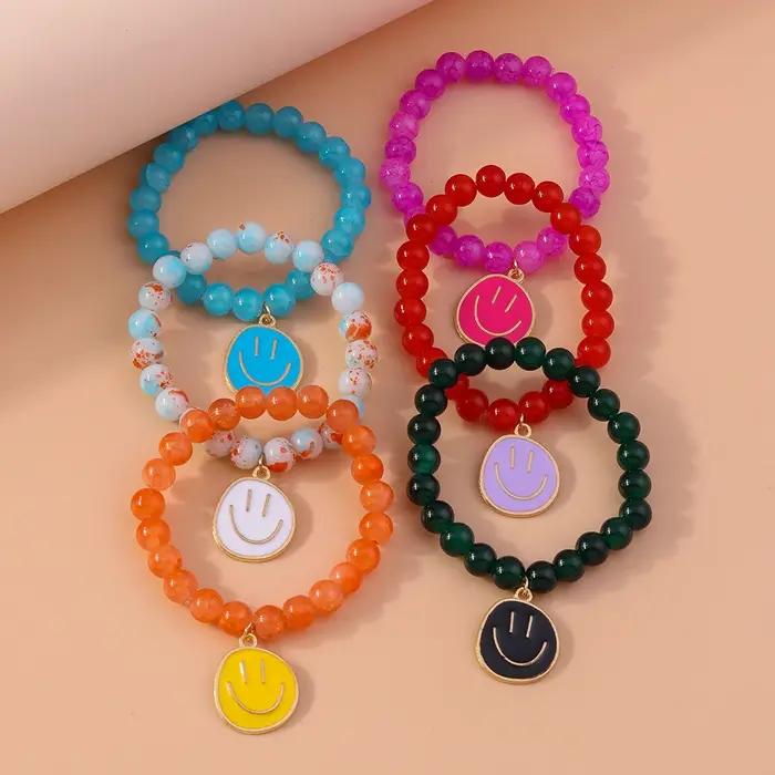 Aihua bohème fait à la main perles colorées Bracelet pour femmes mignon sourire visage bracelets à breloques filles fête vacances bijoux cadeaux