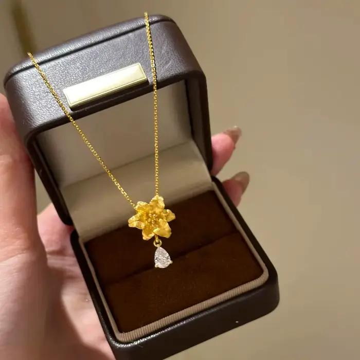 Foydjew rétro exquis fleur de lys Design couleur or pendentif colliers Zircon anneaux ensembles de bijoux pour les femmes cadeaux d'anniversaire