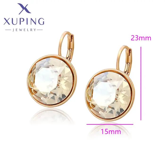 Bijoux Xuping, nouveaux charms élégants et tendance, boucles d'oreilles rondes en cristal, boucles d'oreilles couleur or pour femmes, cadeau de bijouterie