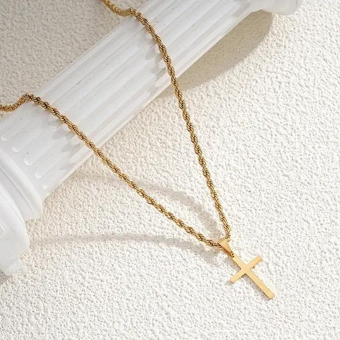 Nouveau collier pendentif croix en acier inoxydable pour hommes femmes minimaliste couleur or bijoux mâle femme colliers ras de cou cadeaux 2025