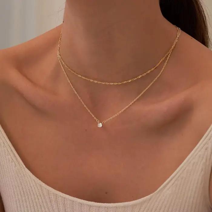 Collier en diamant pour femmes mariage élégant avec pendentif rond en or plaqué et zirconium simple cadeau spécial