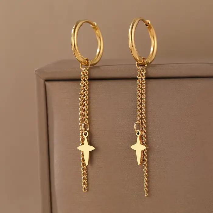 Aomogo boucles d'oreilles en acier inoxydable minimaliste géométrique Hexagonal Design 3D Style gothique mode