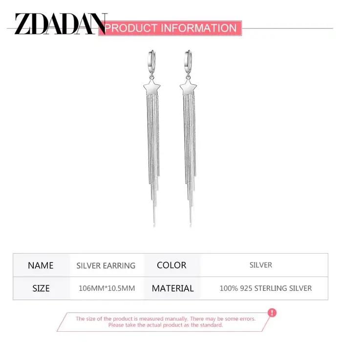 ZDADAN 925 en argent Sterling étoile à cinq branches frangée longues boucles d'oreilles pour les femmes mode fête cadeau de mariage