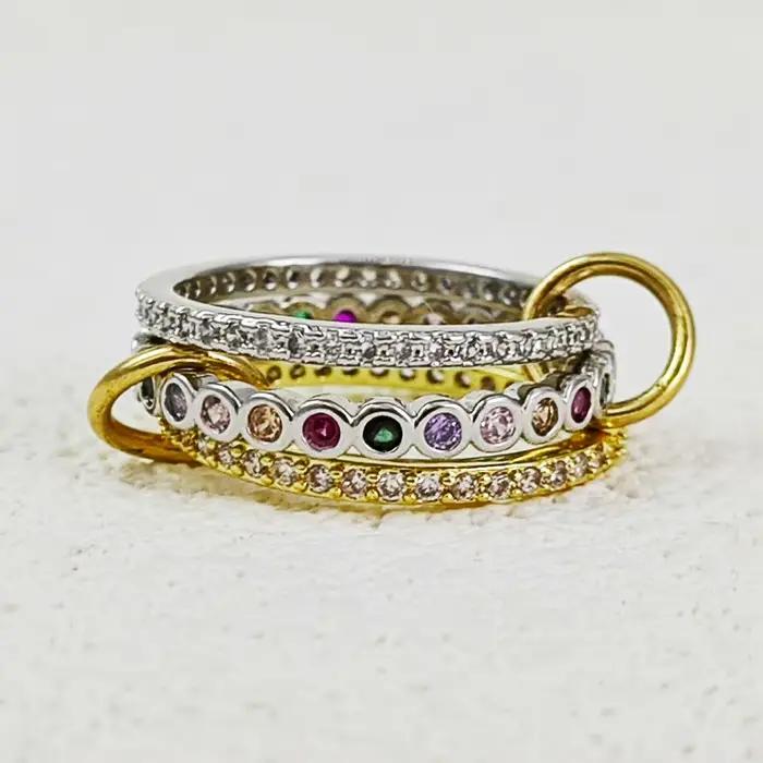 Bagues empilables en trois pièces avec Zircon coloré, Design personnalisé, anneau imbriqué, Style Ins, usage quotidien, cadeau pour amis