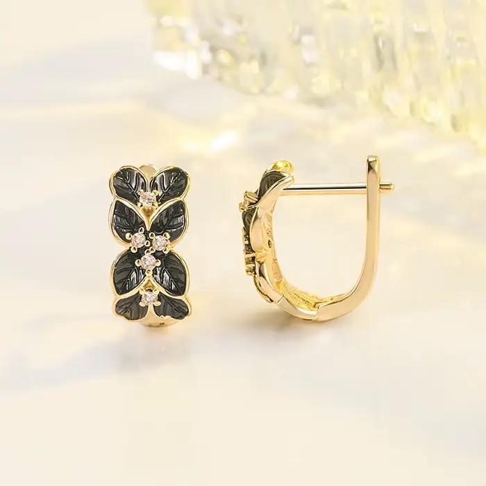 Boucles d'oreilles en or massif 14K pour femme, style bohème avec obsidienne et pierre précieuse, cadeau idéal pour mariage, fêtes, Noël, Halloween, anniversaire