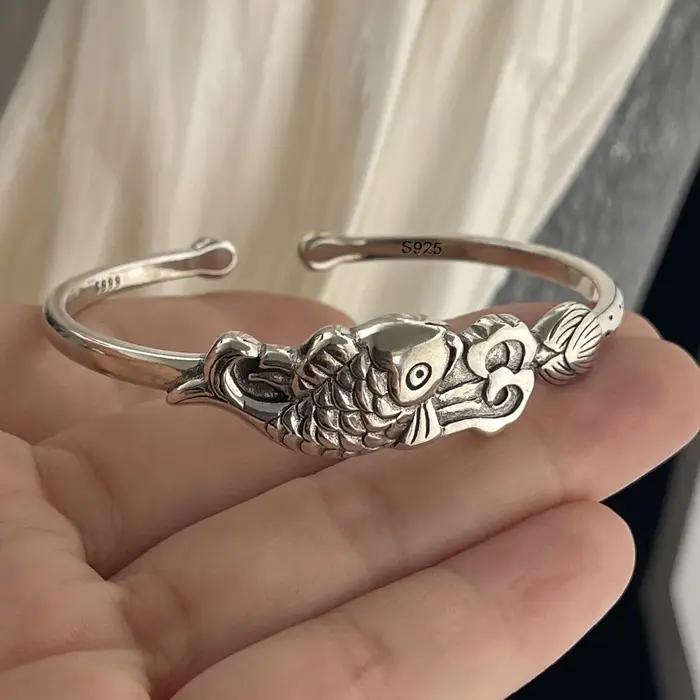 Bracelet rétro en argent Sterling 100% massif 925 pour femmes et hommes