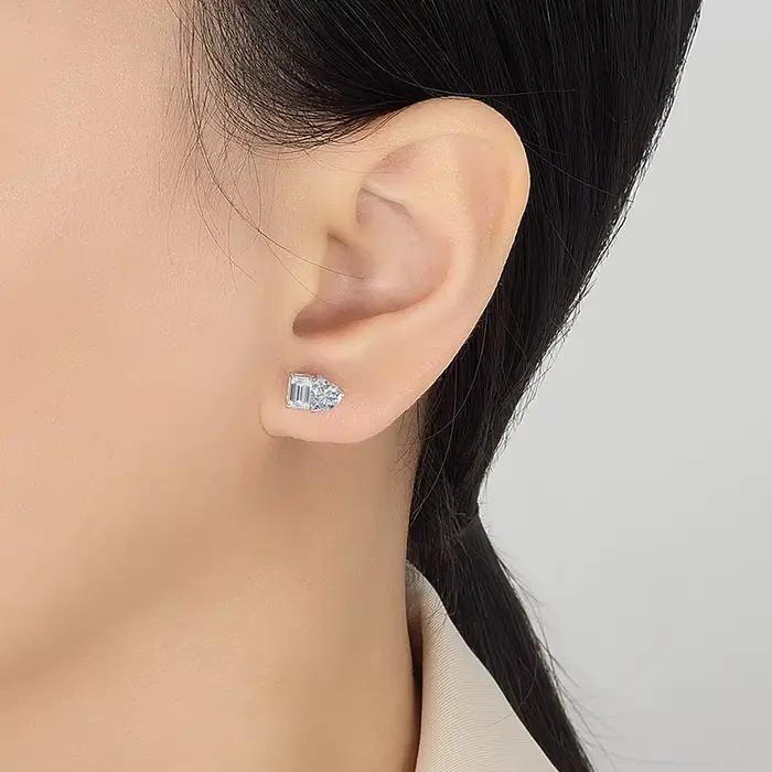 PERFANY – boucles d'oreilles en Moissanite pour femmes, coupe émeraude rayonnante, 2CT, argent pur S925, cœur, diamant de laboratoire, bijoux de mariage à la mode