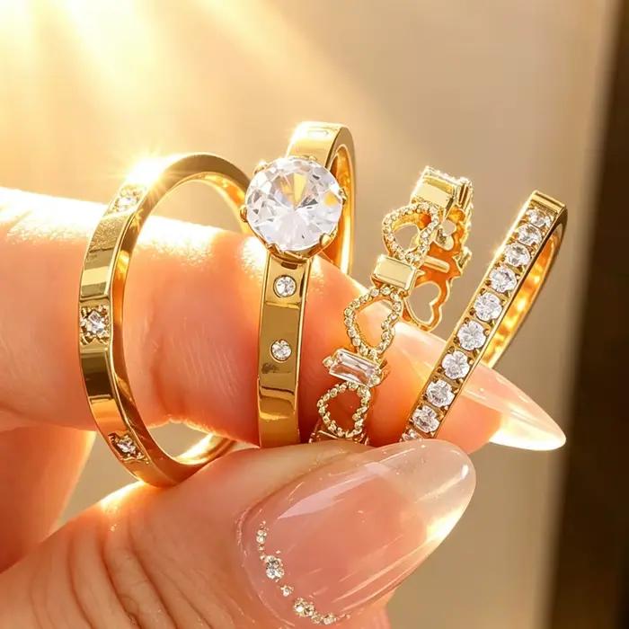 Yupsk – bagues en acier inoxydable incrustées de zircon géométrique, 3 pièces/ensemble, pour femmes, simples, élégantes, empilables, bijoux de fiançailles