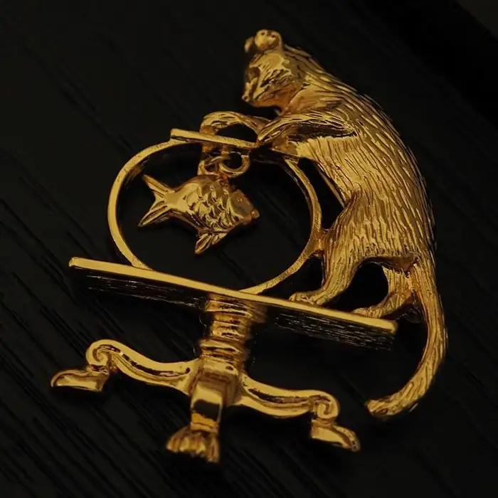 Bijoux antiques chat Vintage pêche broche personnalité