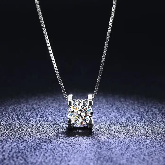 BagueRingen-Collier en argent regardé 925 avec pendentif en véritable moissanite pour femme