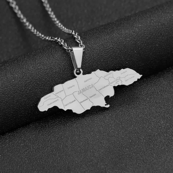 Collier avec pendentif carte de la jamaïque en acier inoxydable, pour femmes et hommes, couleur or et argent, breloque à la mode, bijoux jamaïcaines, cadeaux