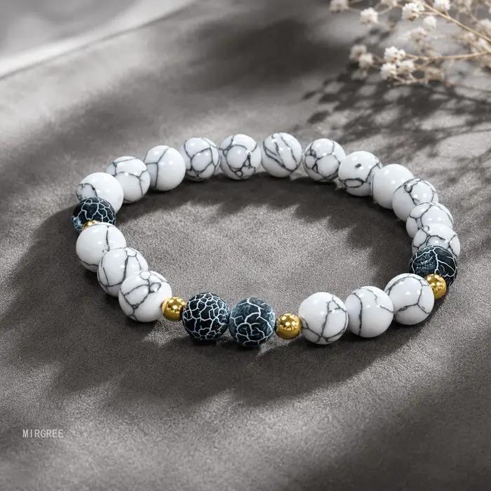 Bracelet extensible de style bohème de 8 mm avec perles blanches - Conception confortable et élastique