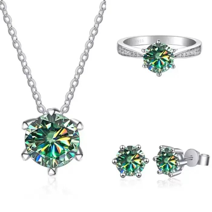 1ct Moissanite ensemble de bijoux 925 en argent Sterling bague boucles d'oreilles collier 3 pièces