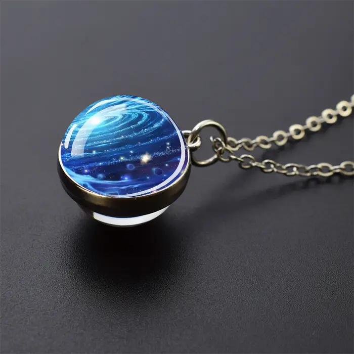 Collier planète aurore avec boule de verre double face, bijou d'astronomie pour femmes et hommes, cadeau occasion spéciale