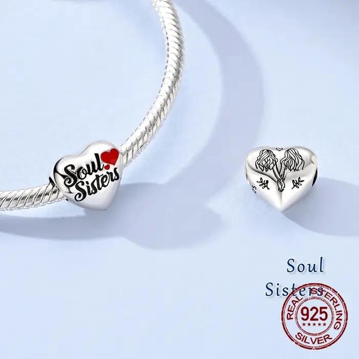 Breloques en argent sterling 925 en forme de cœur pour sœurs et amies