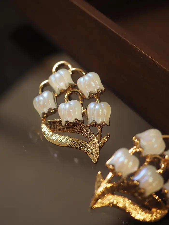 Belle Epoque Lily Of The Valley Ensemble de bijoux vintage en or 14 carats rempli de calcédoine florale