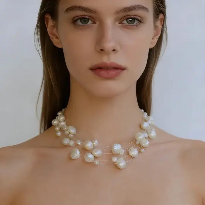 Collier de perles baroques d'eau douce naturelles pour femmes
