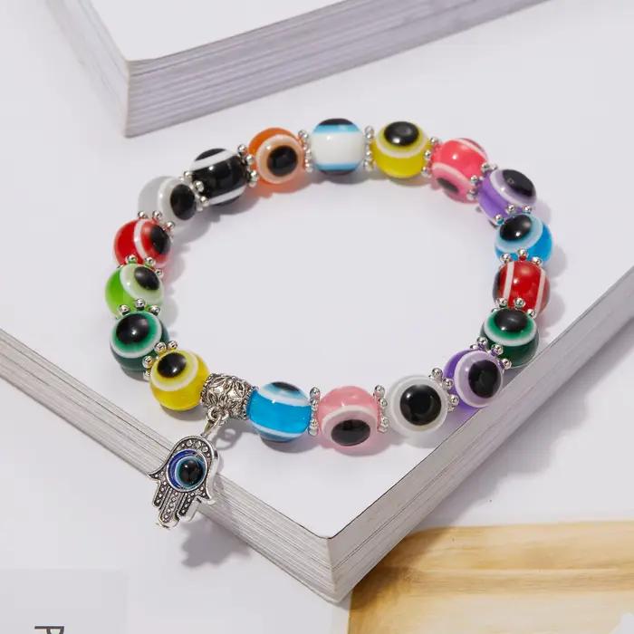 Bracelet mauvais œil bleu main de Fatima dinde mille yeux souhait fait