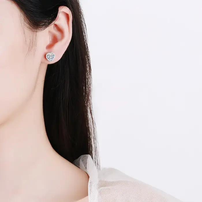 Boucles d'oreilles en argent 925 avec zircone en forme de cœur pour femmes et enfants