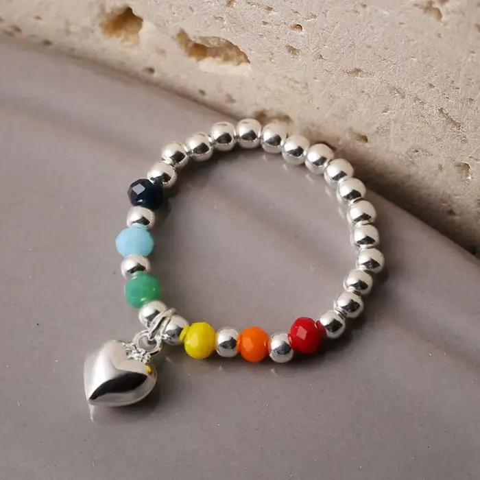 Bague Anenjery carrée cœur couleur arc-en-ciel perlée bague de cocktail femme à la mode tracker d'humeur pour occasions sociales élégante à offrir