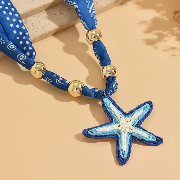 Collier ras du cou bandana bleu bohème pour femme