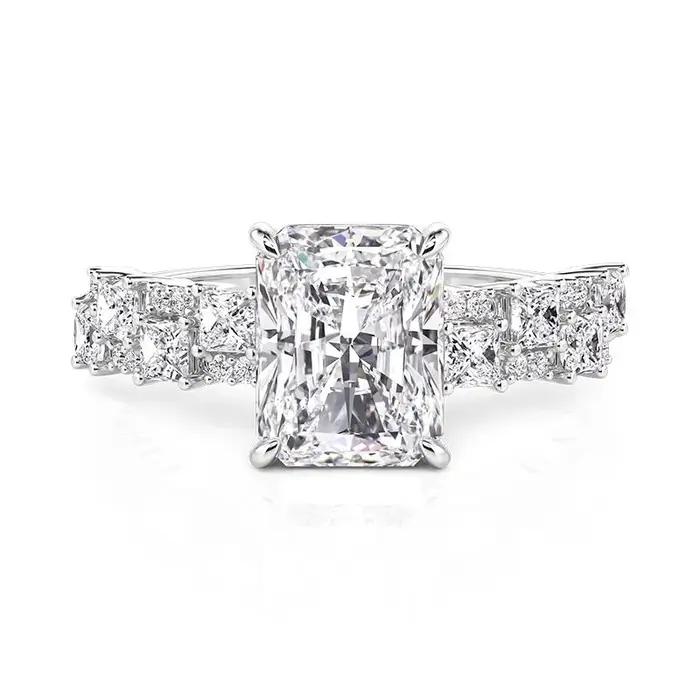 Bague de fiançailles en moissanite pleine avec diamants taille baguette coniques, en argent S925, po