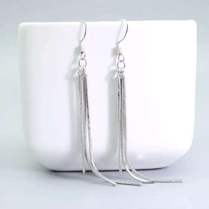 Buyee-Boucle d'oreille pendante en argent regardé 925 pour femme, longue boucle d'oreille, fil d'ore