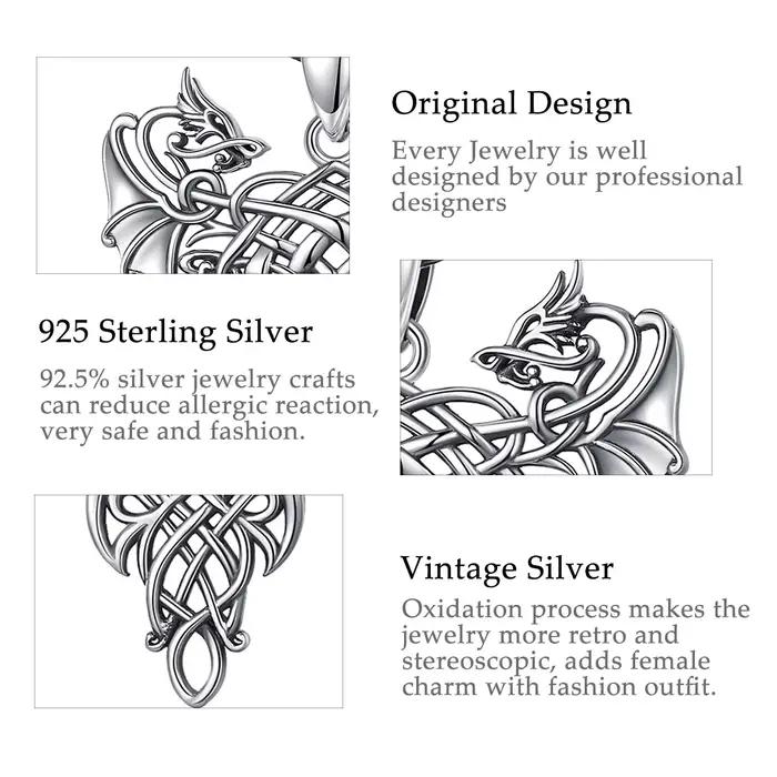 EUDORA – collier pendentif Dragon celtique en argent Sterling oxydé, Vintage, à la mode, cadeau avec boîte