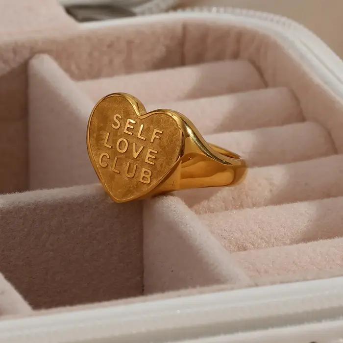 TAUAM Vintage SELF LOVE CLUB bague devise gravée en forme de coeur