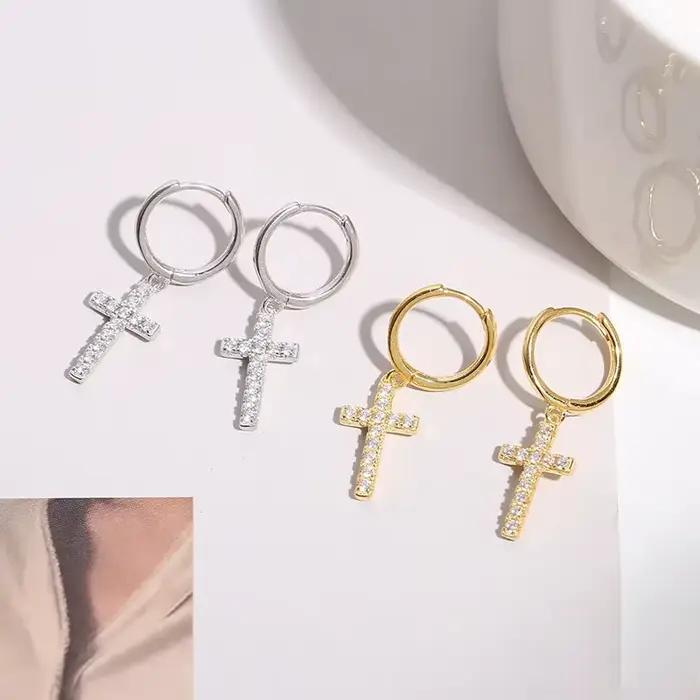 Boucles d'oreilles croix en argent regardé 925 pour femmes, bijoux créatifs et sexy, cadeau personnalisé