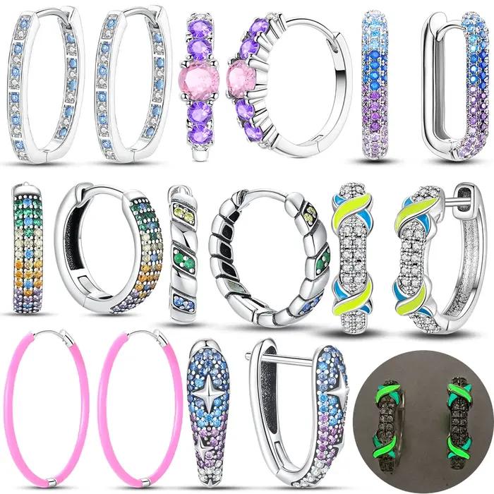 Boucles d'oreilles lumineuses colorées en argent 925 avec zircon violet pour femmes élégantes occasions spéciales fantastique cadeau d'anniversaire