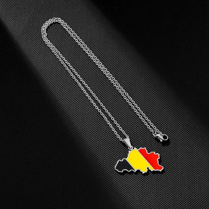 Acier inoxydable émail belgique carte drapeau pendentif collier unisexe Couple ethnique patriotique bijoux cadeau offre spéciale européenne américaine