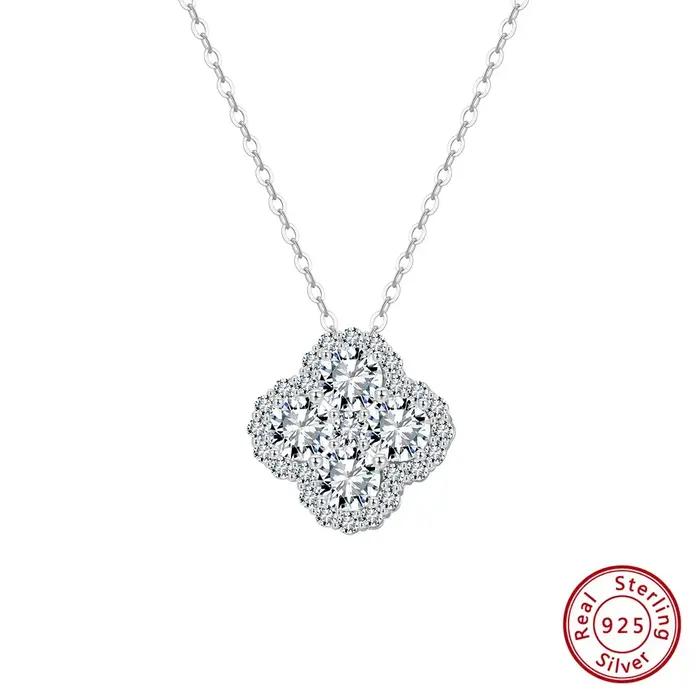 ORSA JEWELS exquis 925 argent 8A Premium Zircon pendentif collier pour les femmes chanceux trèfle à quatre feuilles bijoux de mariage LZN28