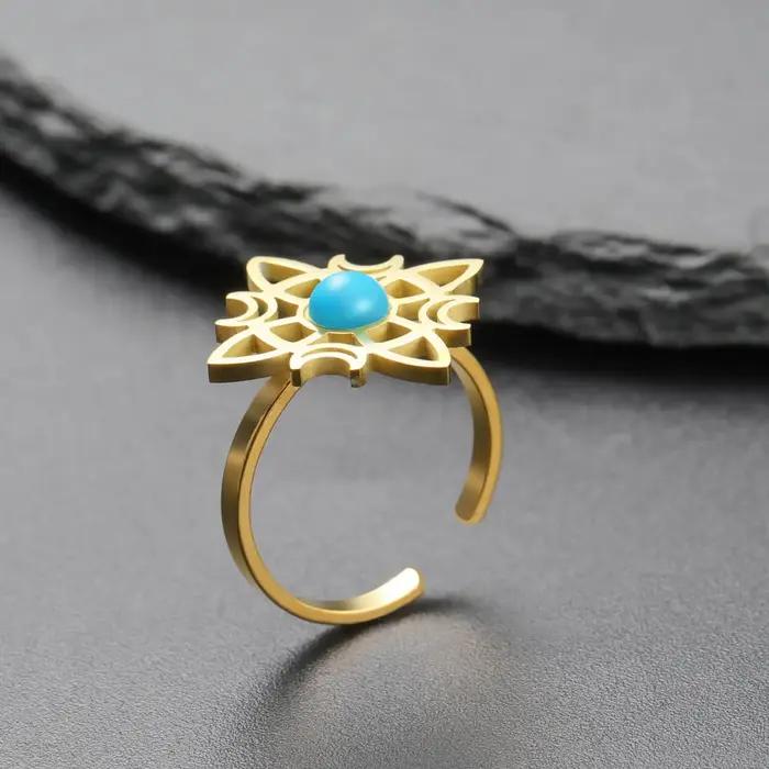 Anneau ouvert de noeud de sorcière en acier inoxydable plaqué or 18 carats pour femme occasions spéciales mariage cérémonies festives