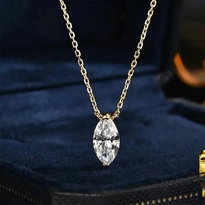 Collier en Moissanite taille Marquise brillante Lnngy, plaqué or 14 carats, pendentif diamant de lab