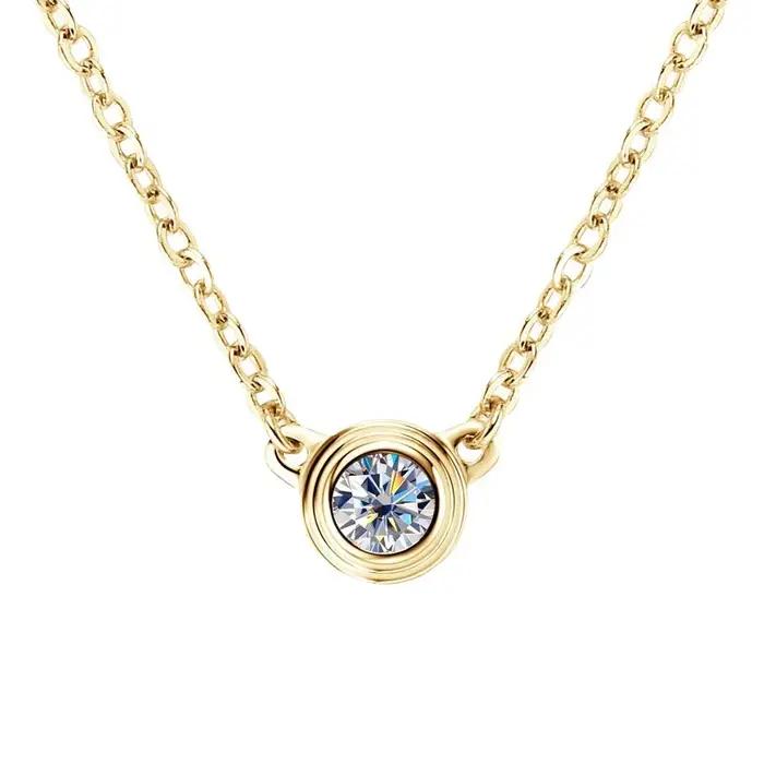 MOVESKI Collier pendentif solitaire en argent sterling 925 avec moissanite ronde taille brillant ser