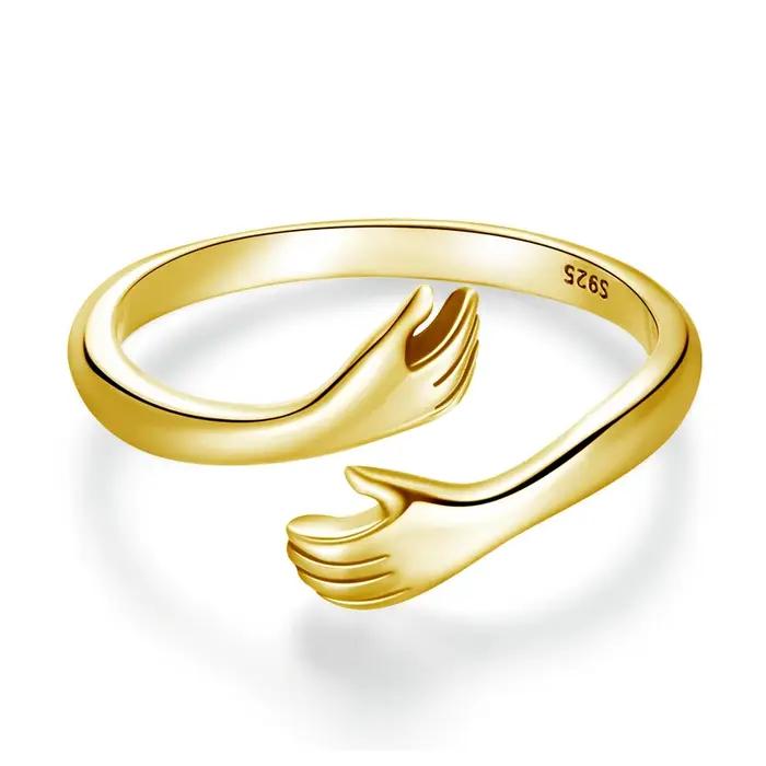 BAMOER – bague ouverte en argent Sterling 925, anneau brillant réglable à la main d'amour chaud pour
