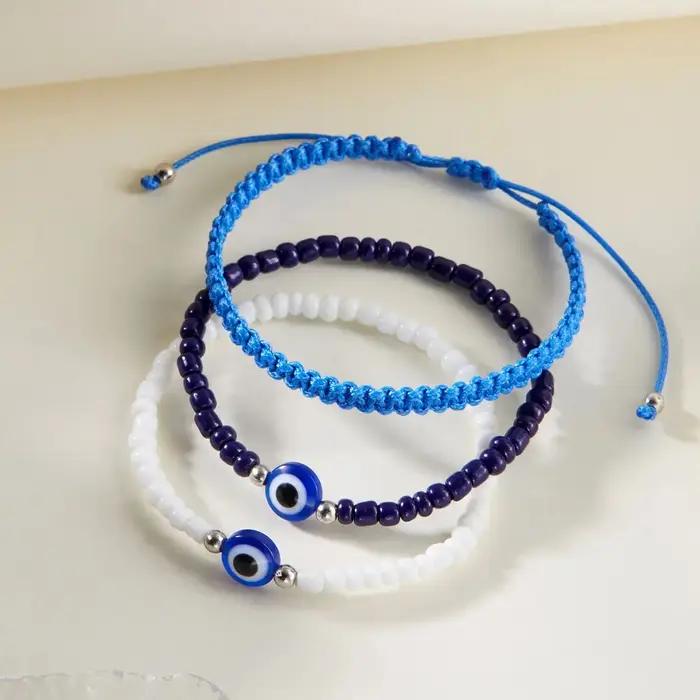 Lucky Evil Eye-Ensemble de bracelets de perles de riz réglables pour femmes et hommes