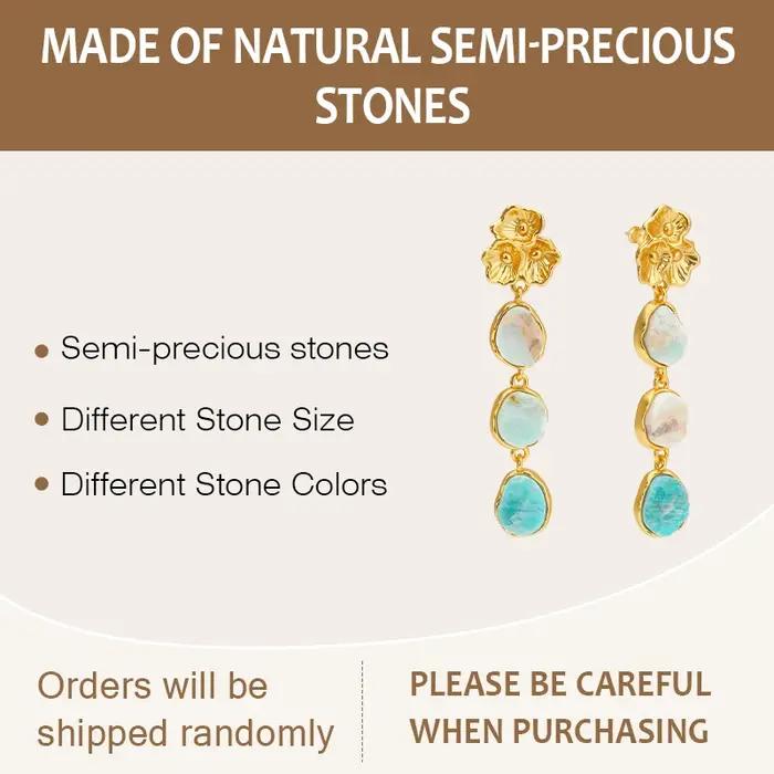 Boucles d'Oreilles Pendantes en Pierre Semi-Pride Verte pour Femme