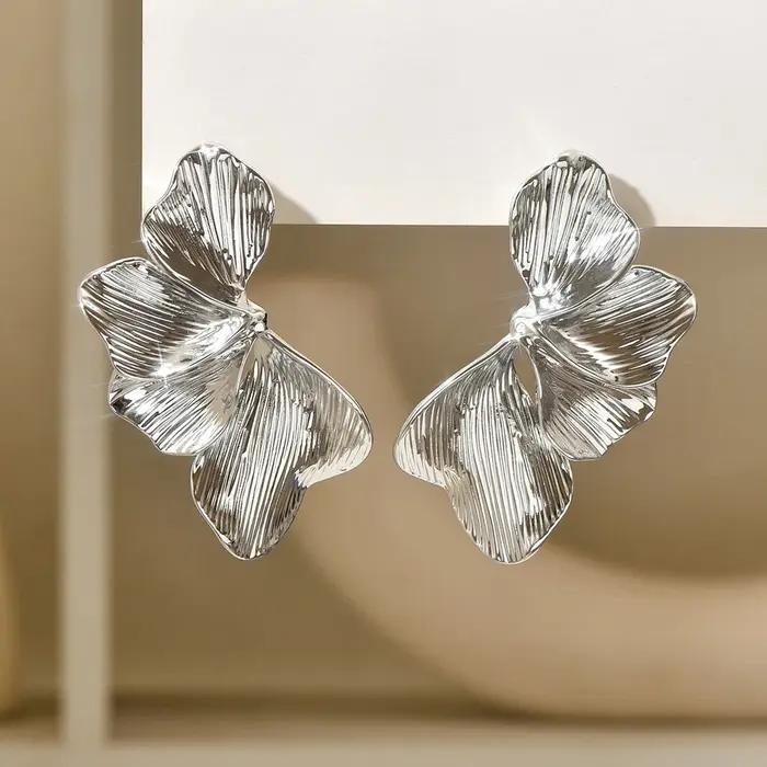 Boucles d'oreilles demi-fleur en feuilles de Ginkgo pour femmes