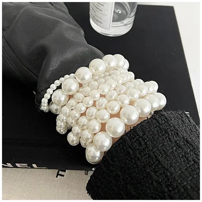 5 pièces par ensemble élastique Imitation perles Bracelets pour femme taille