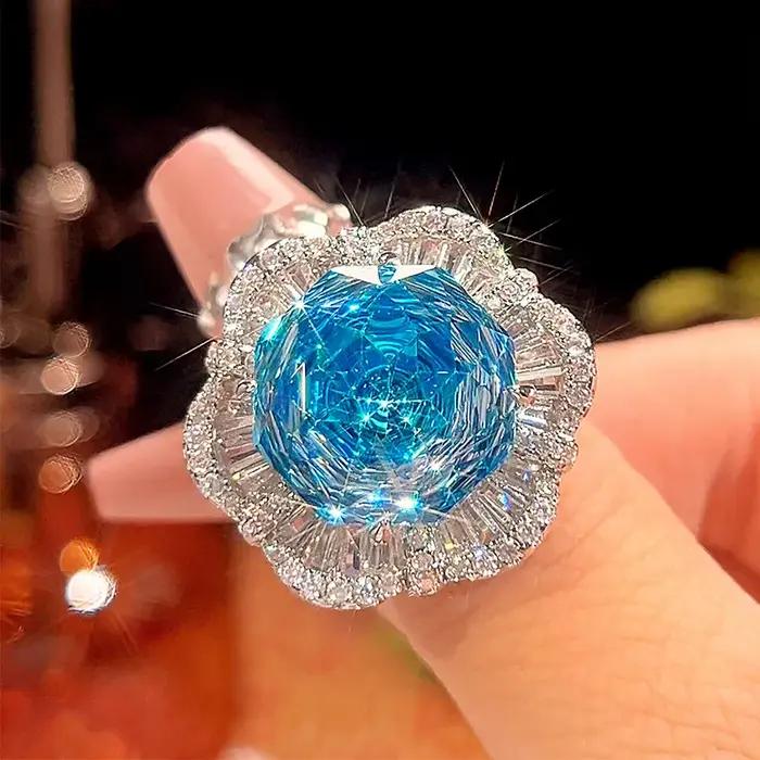 Collier fleur de camélia cristal bleu violet rose réglable bague plaqué or rose bijoux élégants pour femmes occasions spéciales